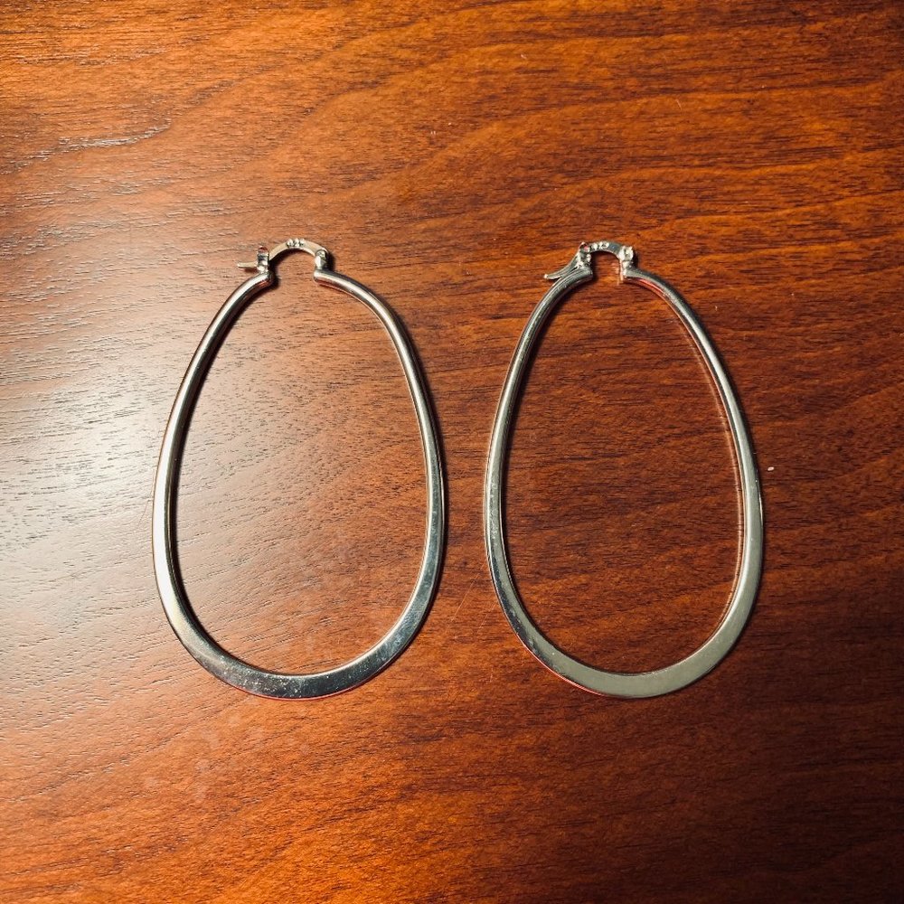 Sterling Silver Large Oval Hoop Earrings